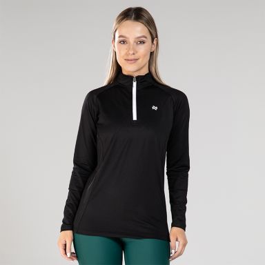Black Women’s Kendra Brushed Half Zip Top with white zip by O’Neills.