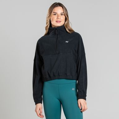 O’Neills Mantra Half Zip Fleece Black in a cropped relax fit