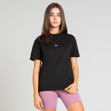 Black Women’s Recharge T-Shirt with dropped shoulders by O’Neills. 