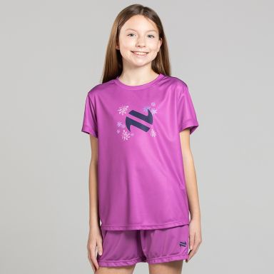 Purple O’Neills Rhea Girls Sublimated T-Shirt with a curved hem