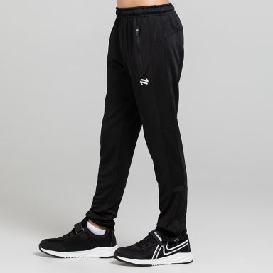 Black O’Neills Kids’ Velocity Skinny Tracksuit Bottoms with zipped pockets and ankle zips.