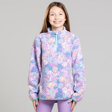 Purple O’Neills Rhea Girls Half Zip Fleece with all over Floral Print
