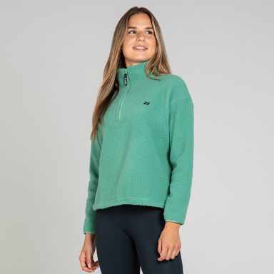 Green Women's Sadie Half Zip from O’Neills featuring a deep funnel neck collar and adjustable waistband with toggle