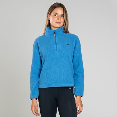 Blue Women's Sadie Half Zip from O’Neills featuring a deep funnel neck collar and adjustable waistband with toggle 