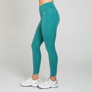 Green women’s gym leggings with phone pockets and high waist by O’Neills.