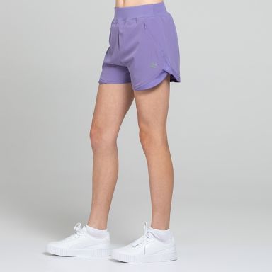 Purple Girls’ Ember Training Shorts with zipped pockets and a drawcord waistband