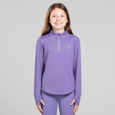 Purple Girls’ Ember Half Zip Top with thumbhole cuffs and half zip fastening detail