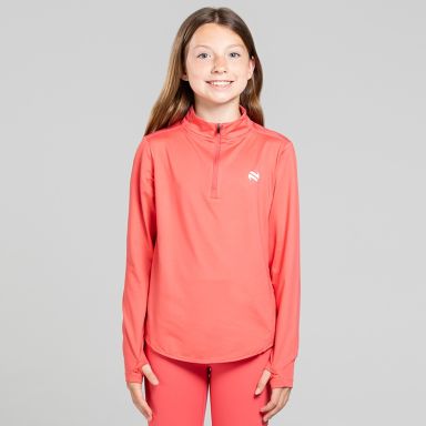 Pink Girls’ Ember Half Zip Top with thumbhole cuffs and half zip fastening detail