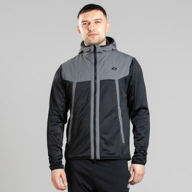 O’Neills Men’s Cyprus Hybrid Hooded Jacket in two-tone grey/black with zip pockets