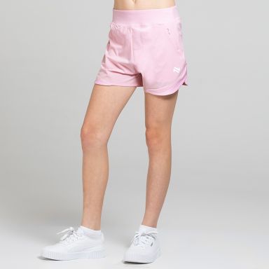 Pink Girls’ Ember Training Shorts with zipped pockets and a drawcord waistband