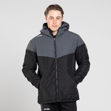 Black men’s Maddox hooded padded jacket with zip pockets O’Neills.