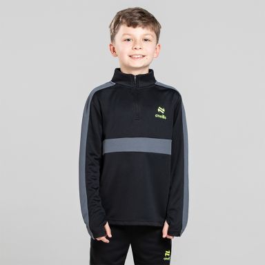 Black O’Neills Unleash Boys Half Zip Sports Top with mesh panels and contrast branding