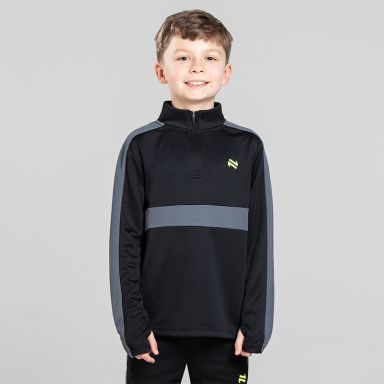 Black O’Neills Unleash Boys Half Zip Sports Top with mesh panels and contrast branding