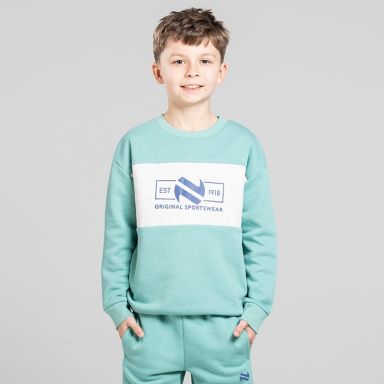 Green O’Neills Kids’ Sonas Crew Neck Sweatshirt with contrast chest panel 
