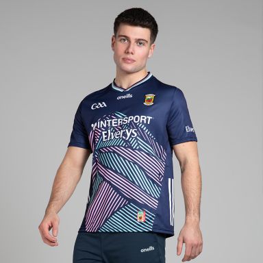 O’Neills Navy Mayo GAA Alternative Jersey 2025 with ribbed crewneck by O’Neills.