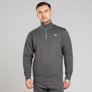 Dark Grey Men’s Evolve Fleece half zip sweatshirt with ribbed collar and two side pockets by O’Neills.
