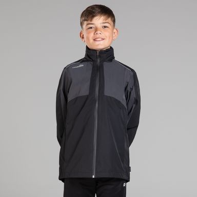 Black O’Neills Kids' Altitude Waterproof Rain Jacket with fold away hood.