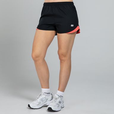 Black and Coral Women’s Sports Shorts with elasticated waistband by O’Neills.