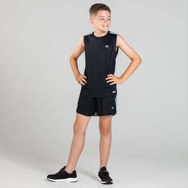 Black O’Neills Kids’ Raptor 2 piece set with sleeveless Vest and Shorts.