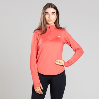 Pink Women’s Ember Half Zip Top with thumbhole cuffs and half zip fastening detail