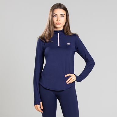 Navy Women’s Ember Half Zip Top with thumbhole cuffs and half zip fastening detail