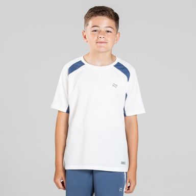 White O’Neills Kids’ Raptor T-Shirt with short sleeves and contrast pinhole texture panels