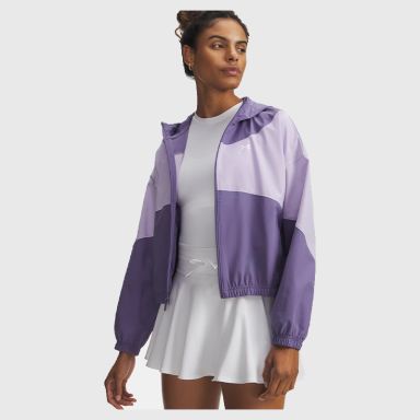 Under Armour Women's UA Rival Hooded Woven Jacket Purple Luxe / Purple Crest / White