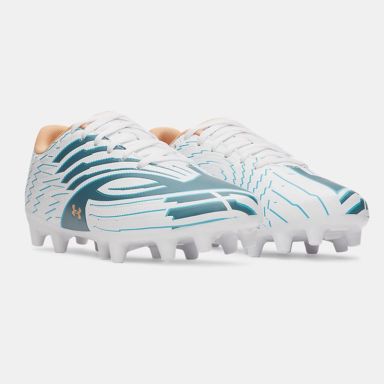 Under Armour Kids' Youth UA Shadow Select 4 FG Football Boots White / Boundless Blue / Orange Bloc From O'Neills