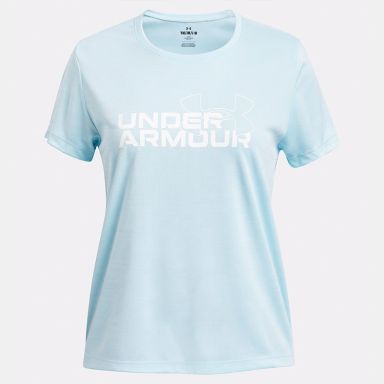 Blue and White Under Armour Kids' UA Tech Twist Wordmark Logo T-Shirt from O'Neills