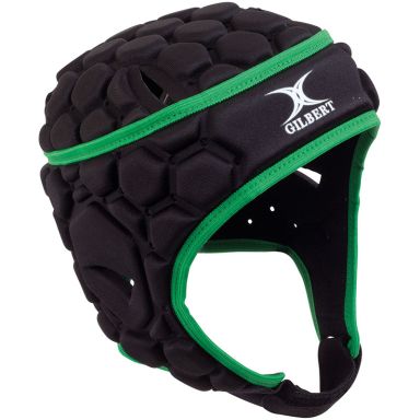 Men's Black and Green Gilbert Falcon 200 Headguard, with hex padding from O'Neills.