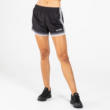 Black women's Mourne Shorts with white stripes and a modern design from O'Neills
