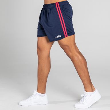Navy/Pink Men's Mourne Shorts with 2 stripe detail on side of legs by O'Neills. 