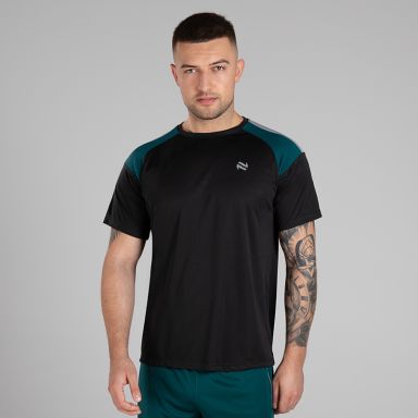 Black Men’s Adapt T-Shirt with textured fabric on the sleeves by O’Neills.