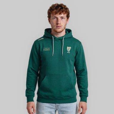 Green O’Neills Anchor Men’s Fleece Hoodie with 1916 embroidery and gold harp embroidery 