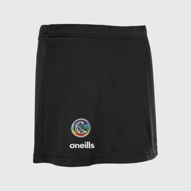 Black Women's Camogie Skort with elasticated waistband and O’Neills branding by O’Neills.