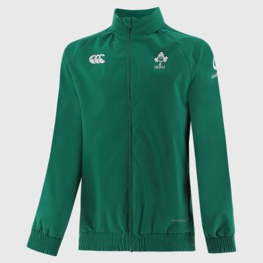 Green and white Canterbury Kids' Ireland Rugby IRFU 2025/26 Anthem Jacket from O'Neills