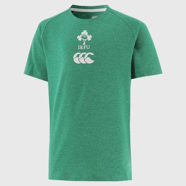 Green and white Canterbury Kids' Ireland Rugby IRFU 2025/26 Elite Training T-Shirt from O'Neills