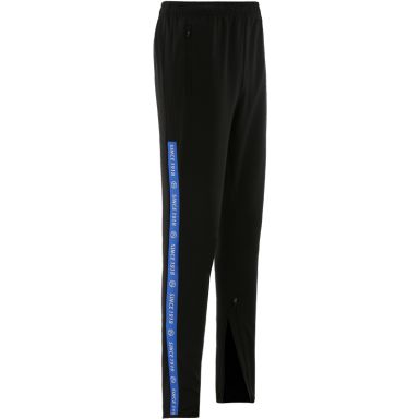Black men's skinny tracksuit bottoms with zip pockets and Since 1918 branded taping on the side by O’Neills.