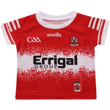 Red Derry GAA Home Jersey 2024 with Errigal Group sponsor logo on the chest by O’Neills.