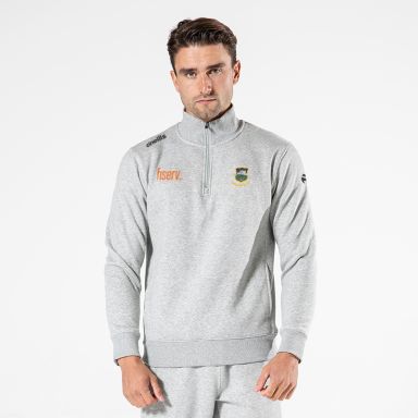 Tipperary GAA Grey Men’s Evolve Fleece half zip sweatshirt with ribbed collar and two side pockets by O’Neills.