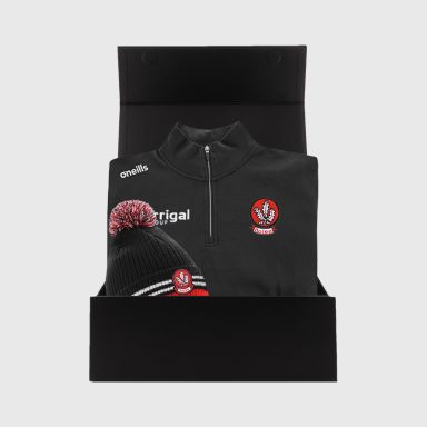 Derry GAA Gift Box with Derry GAA half zip fleece and bobble hat packaged in a gift box by O’Neills.