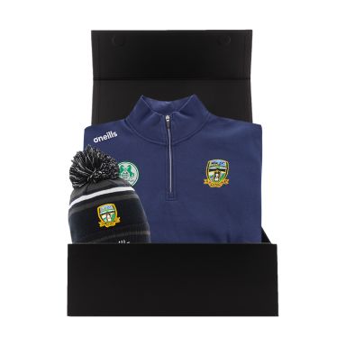 Meath GAA Gift Box with Meath GAA half zip fleece and bobble hat packaged in a gift box by O’Neills.