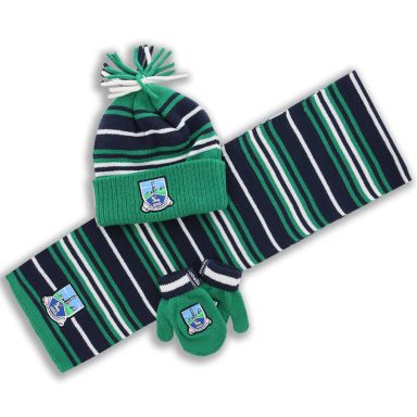 Fermanagh Kids' Alex Hat, Scarf and Glove Set Marine / Green / White