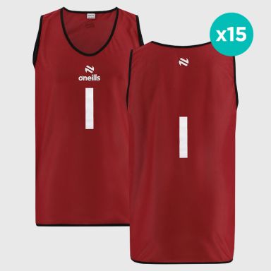 Red O'Neills Flex Single Mesh Numbered Training Bibs 15 Pack, numbered 1-15. 