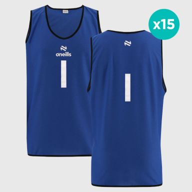 Blue O'Neills Flex Single Mesh Numbered Training Bibs 15 Pack, numbered 1-15. 