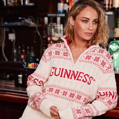 Cream and red Guinness Christmas Cable Knit 1/4 Zip Top from O'Neills