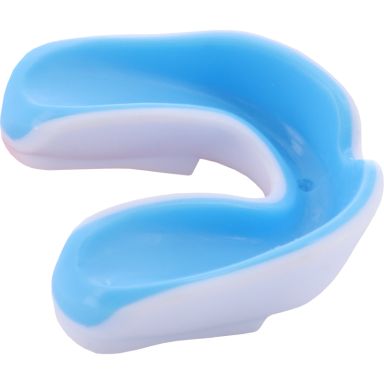 White and blue mouthguard with a gel coated interior from O'Neills