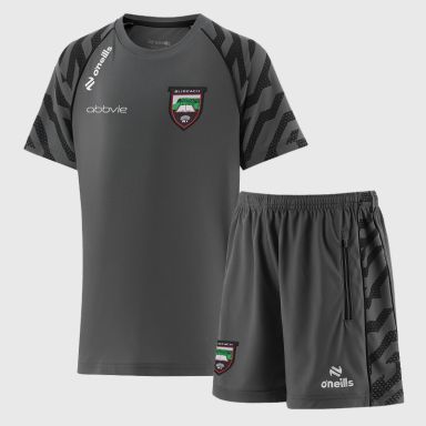 Dark Grey O’Neills Kids' Sligo GAA Electro Two Piece Set including Short Sleeve T-Shirt and Shorts.