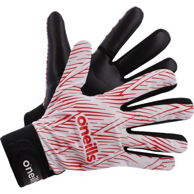 White GAA gloves with Velcro strap fastening and latex palm by O’Neills.
