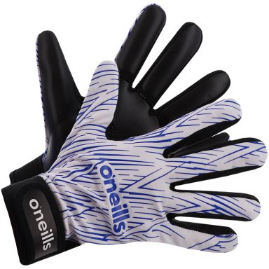 White GAA gloves with Velcro strap fastening and latex palm by O’Neills.
